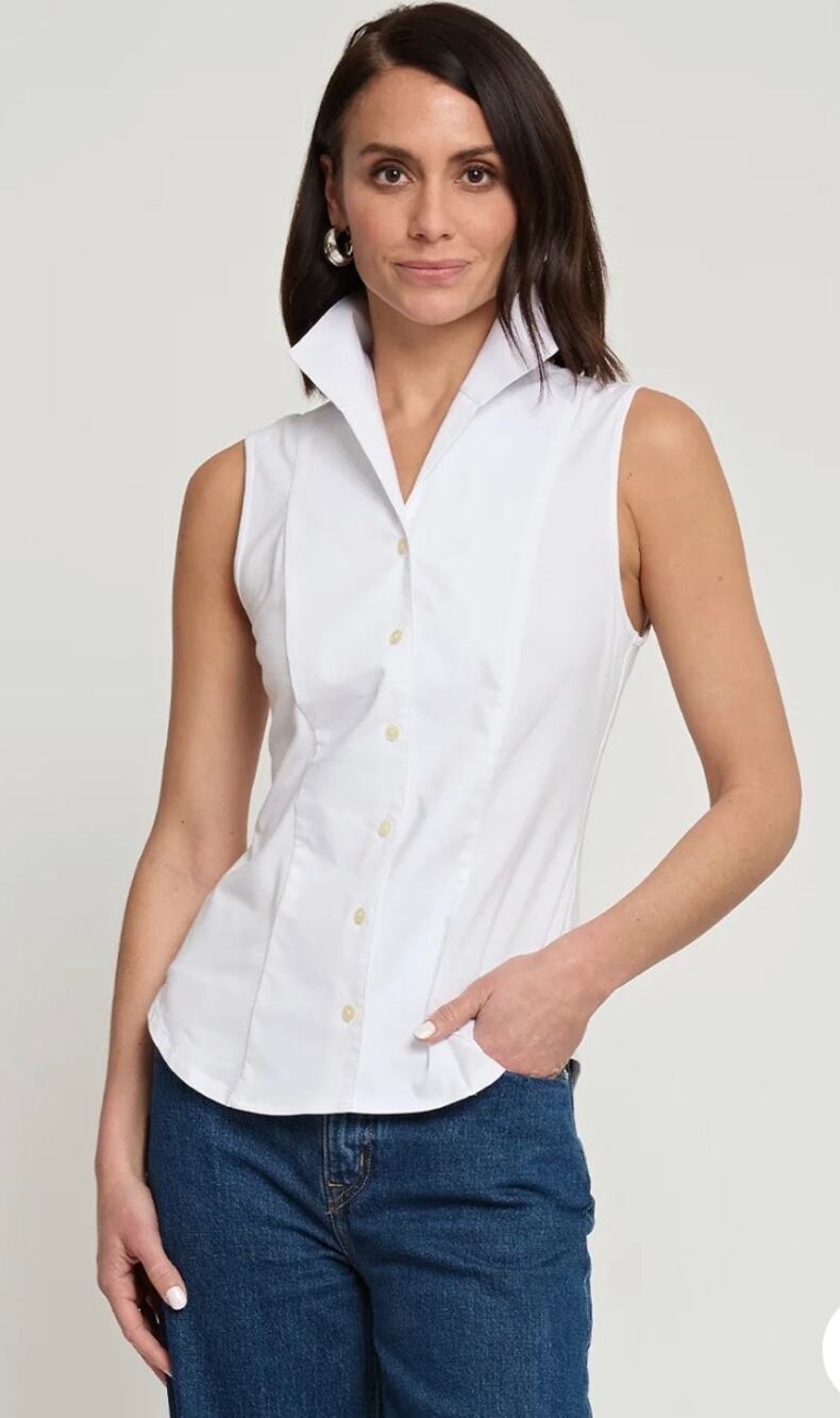 Hinson Wu Blouse Donna White Sleeveless Wing Collar "T" Shirt size Medium